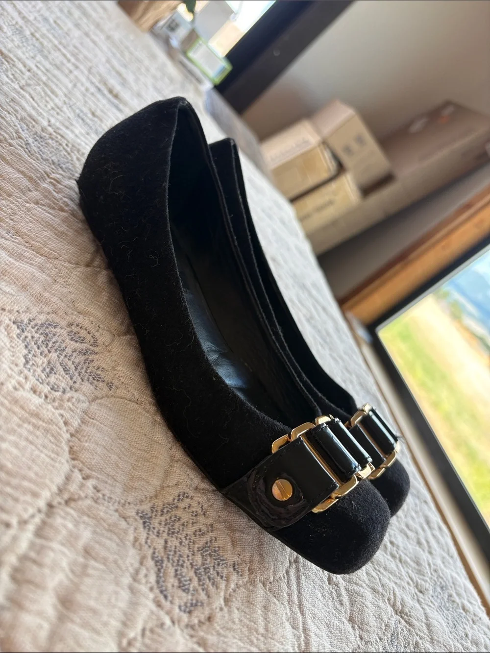 Tory Burch Black Ballet Flat with Gold Buckle